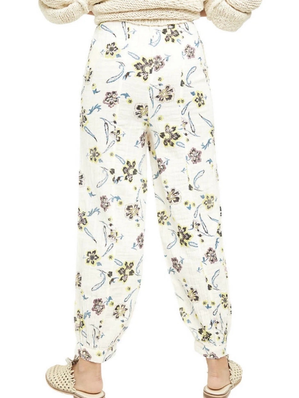 Free People Cream Floral Drawstring Joggers - Picture 2 of 5